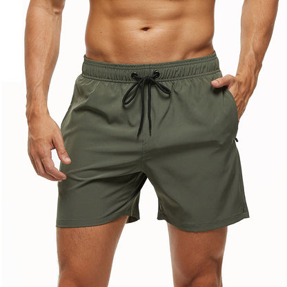 Men's Stretch Swim Trunks in olive green, perfect for beach activities and quick drying.