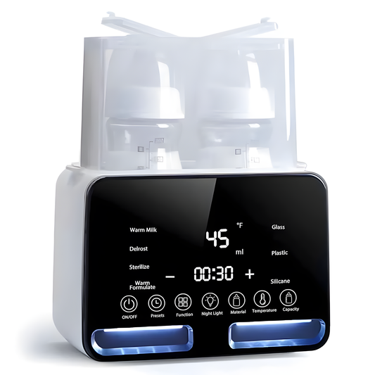 Digital Dual Baby Bottle Warmer with user-friendly controls, designed to heat two bottles simultaneously for convenient feeding.