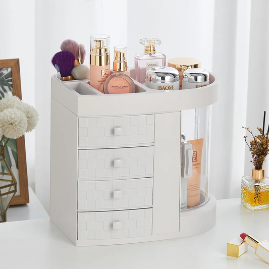 Rotating Makeup Organizer With Drawers for Cosmetics