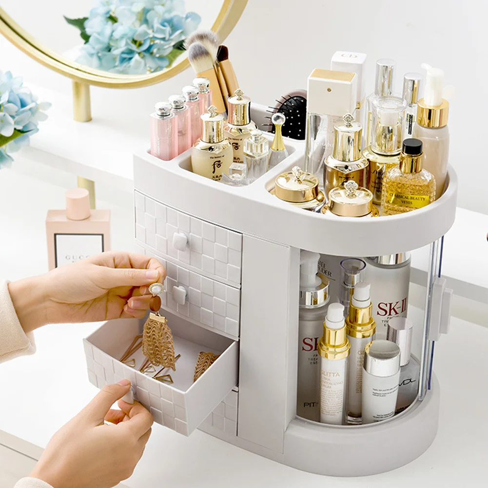 Rotating Makeup Organizer With Drawers for Cosmetics