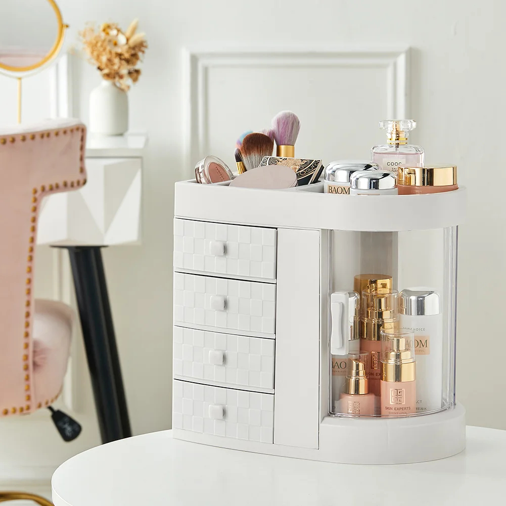Rotating Makeup Organizer With Drawers for Cosmetics