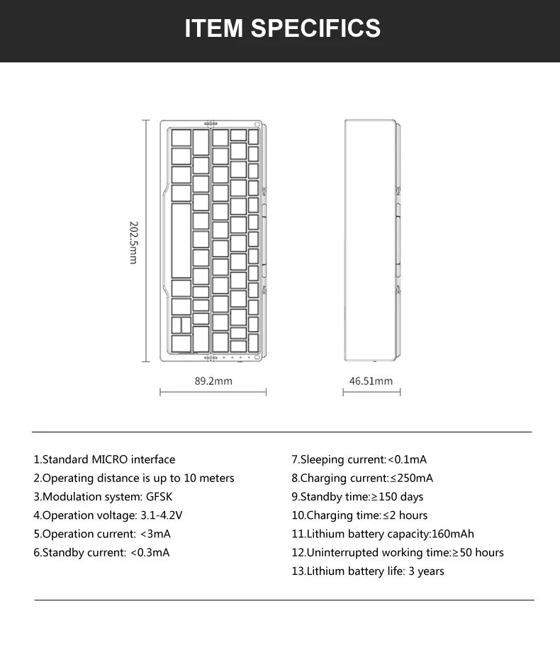 Mini Foldable Bluetooth Keyboard Portable Wireless