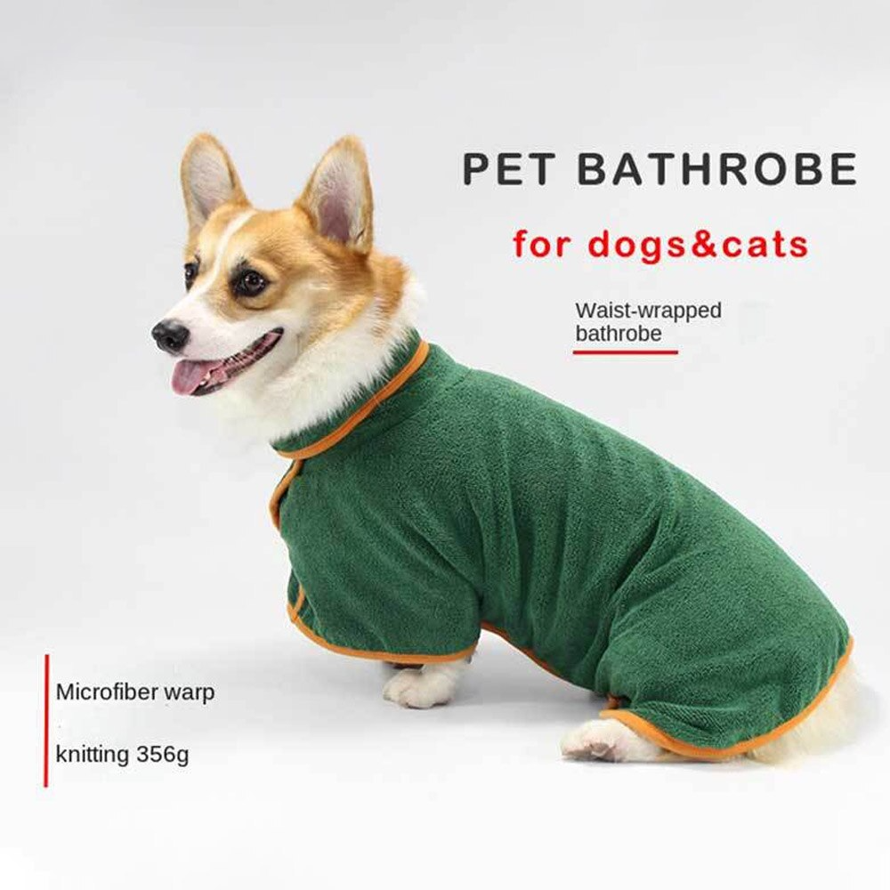 Dog Bathrobe for pets in green, soft and absorbent, perfect for drying after baths or swimming.